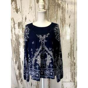 Altar'd State Dark Blue Butterfly Floral Blouse